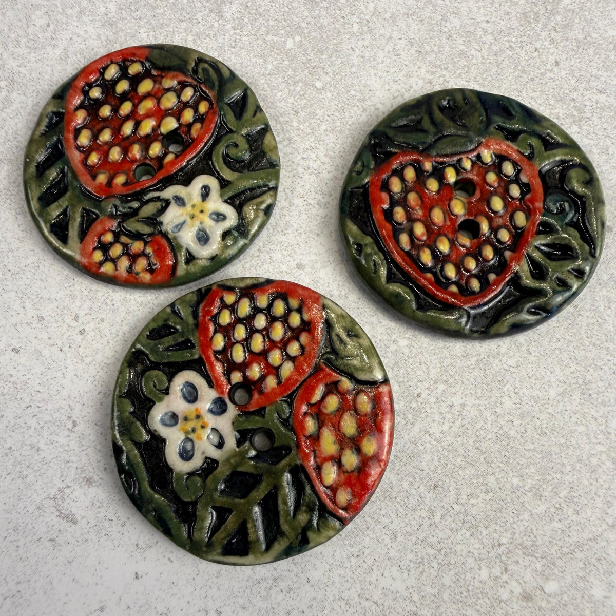 Goblin Core Strawberry Patch Round Ceramic Buttons