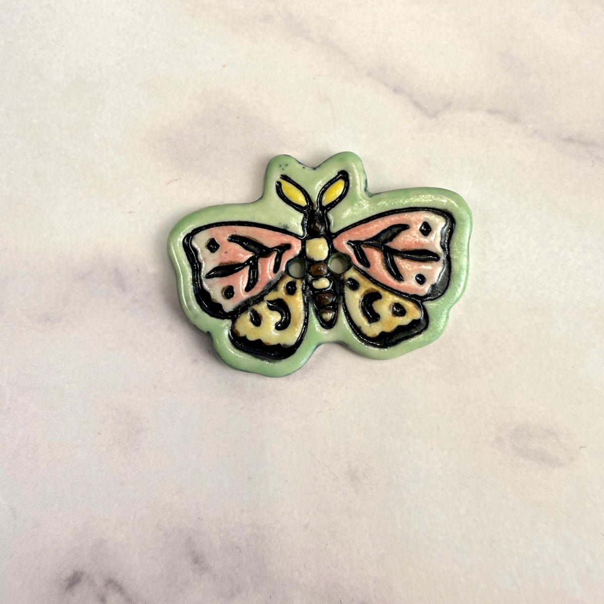 Coral Pink and Orange Moth Ceramic Button