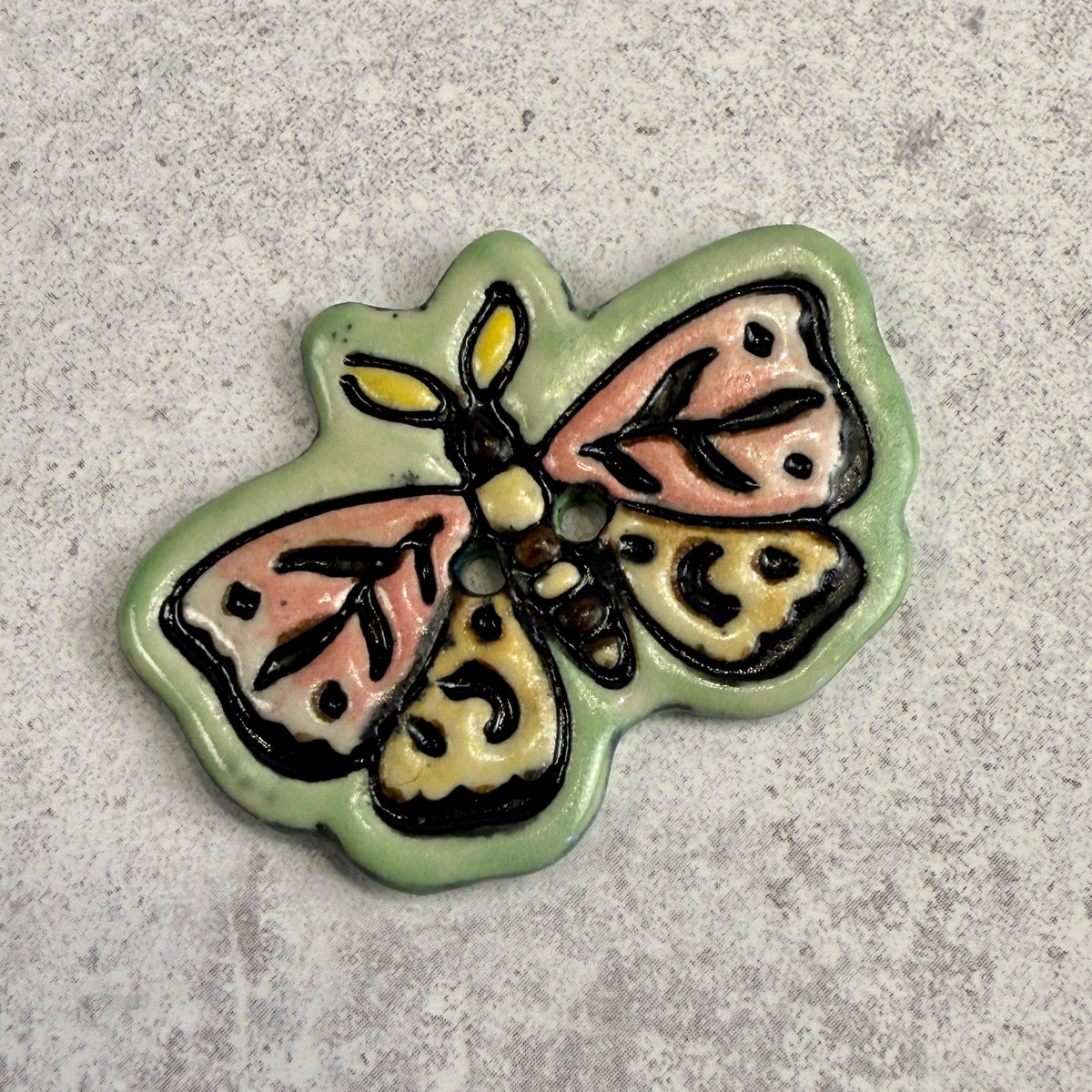 Coral Pink and Orange Moth Ceramic Button