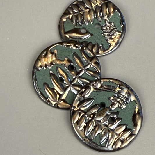 Gold Fern Leaves on Green Porcelain Round Buttons