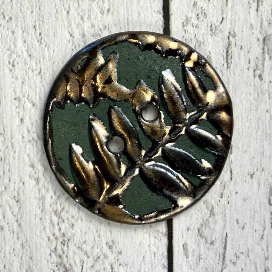 Gold Fern Leaves on Green Porcelain Round Buttons