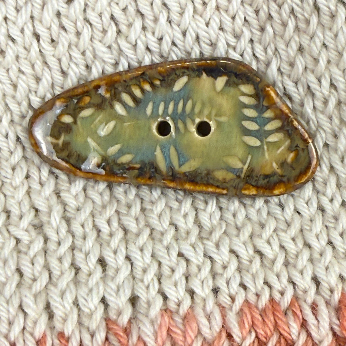 Ferns with Green, Blue, and Copper 2 Hole Large Triangular Buttons