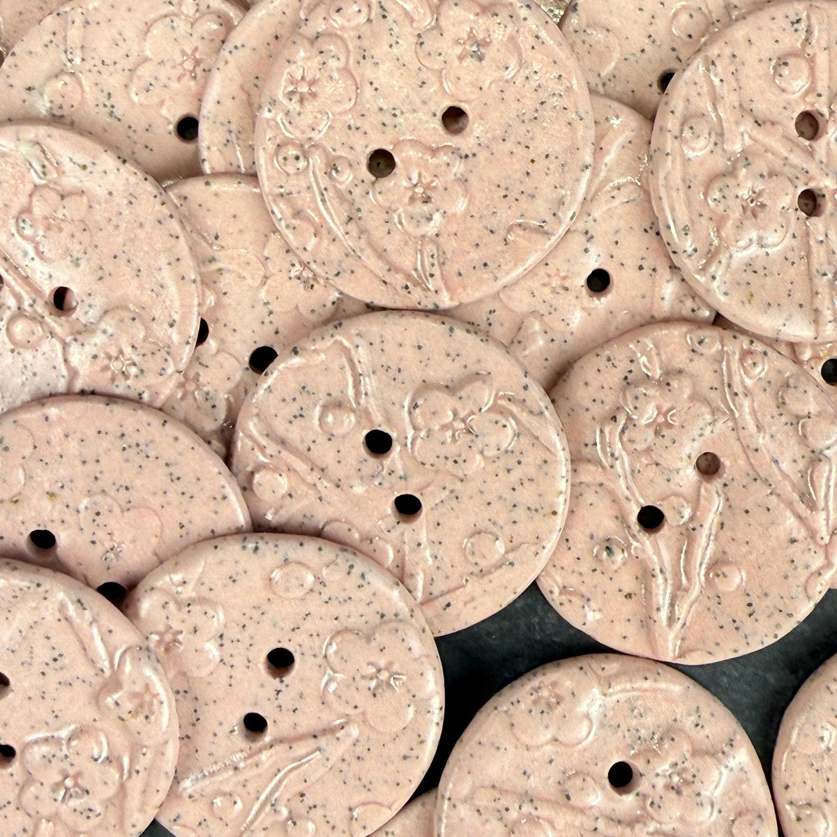 3 Light Pink Cherry Blossom Speckled Porcelain Buttons