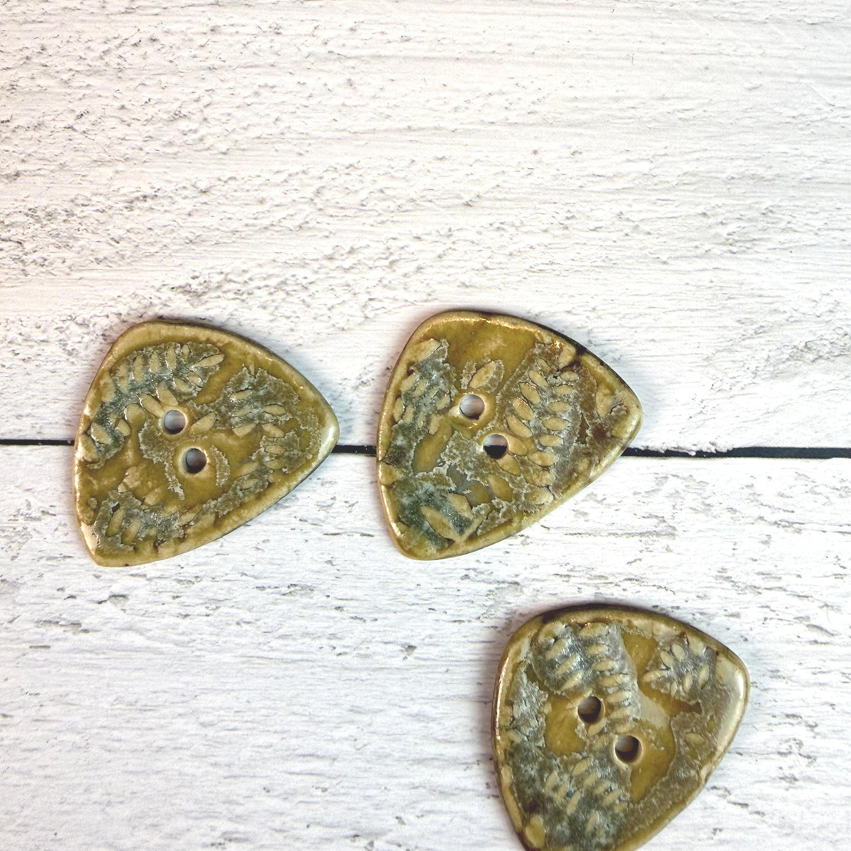 Spring Ferns with Green and Gold 2 Hole Small Triangular Buttons