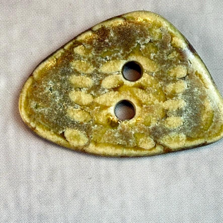 Tiny Spring Ferns with Green and Gold 2 Hole Triangular Buttons