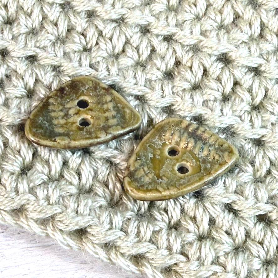 Tiny Spring Ferns with Green and Gold 2 Hole Triangular Buttons