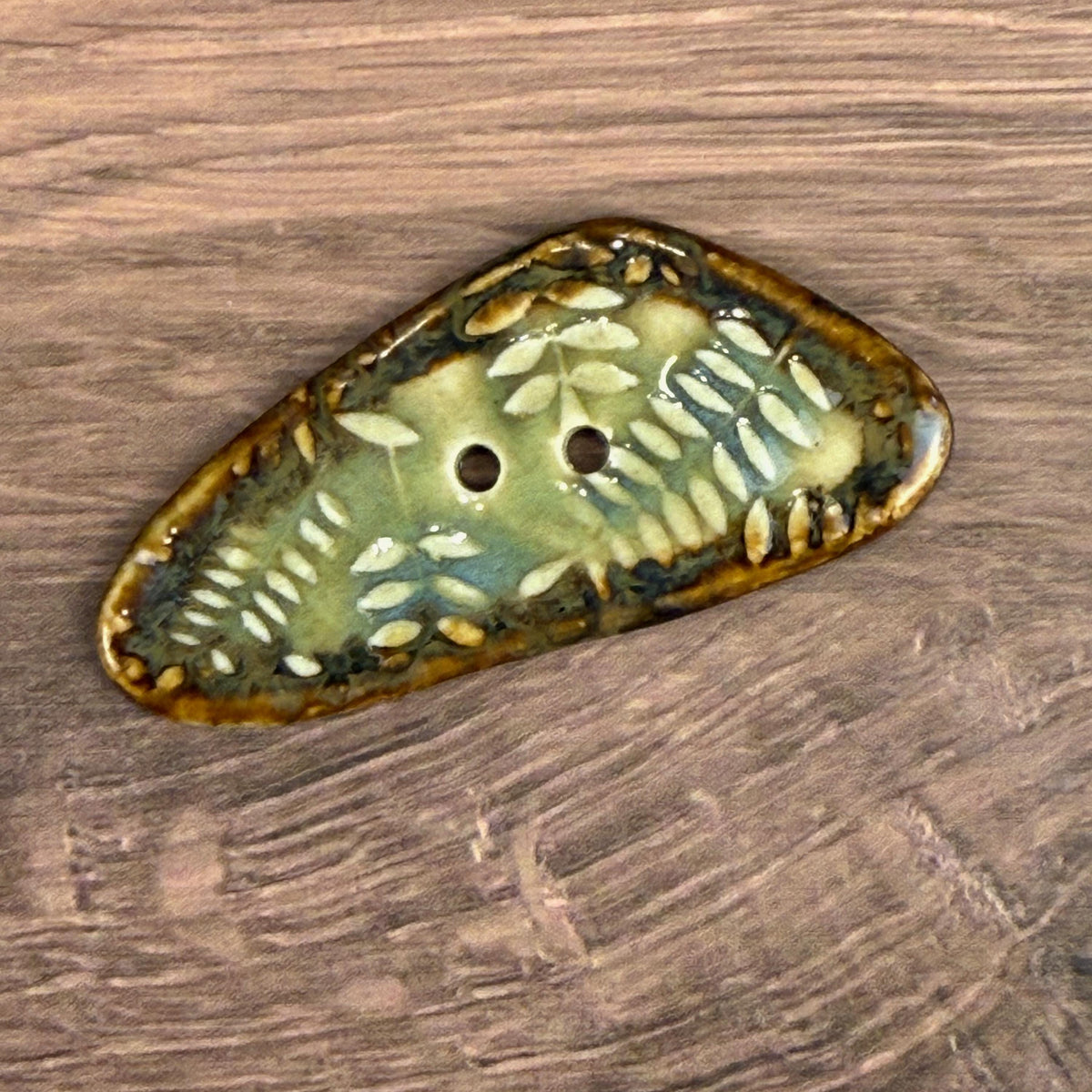 Ferns with Green, Blue, and Copper 2 Hole Large Triangular Buttons