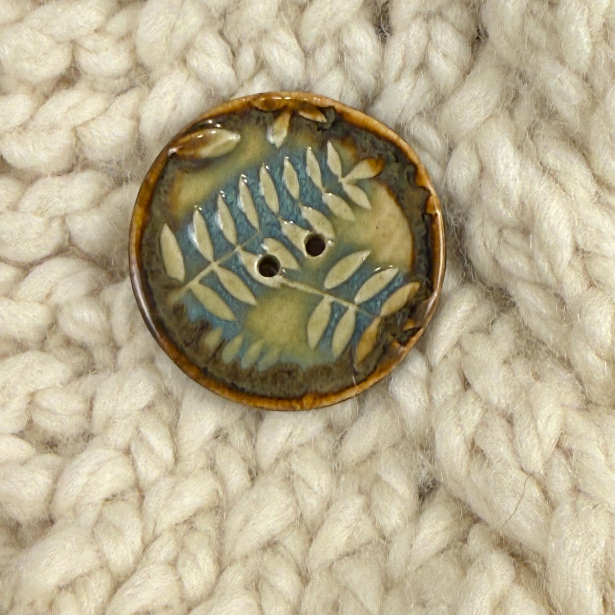 Ferns with Green, Blue, and Copper 2 Hole Large Round Buttons
