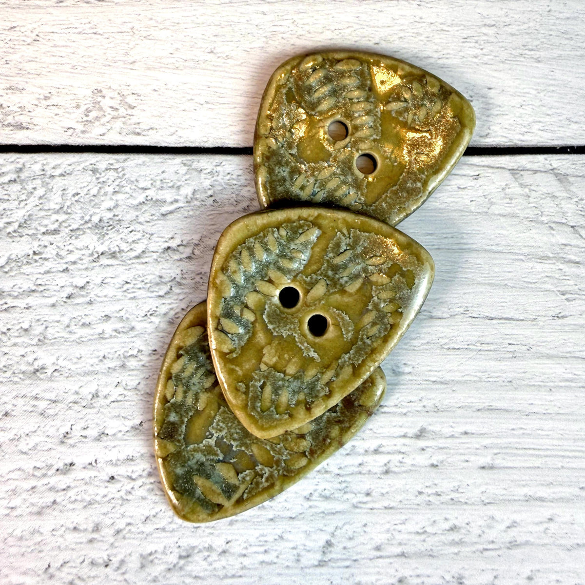 Spring Ferns with Green and Gold 2 Hole Small Triangular Buttons