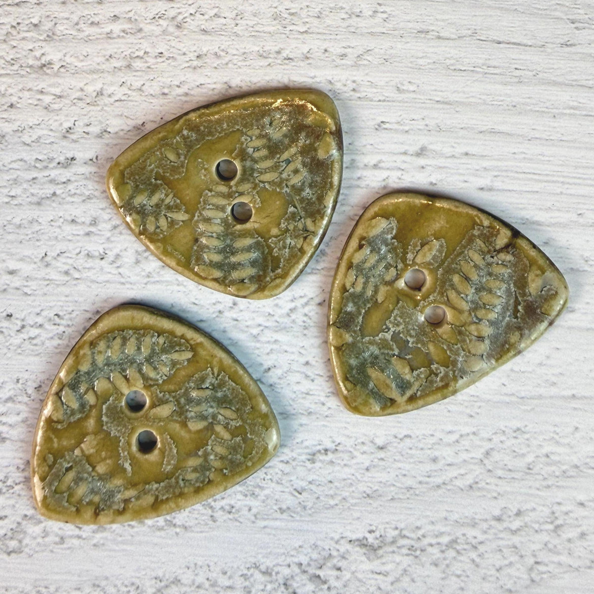Spring Ferns with Green and Gold 2 Hole Small Triangular Buttons