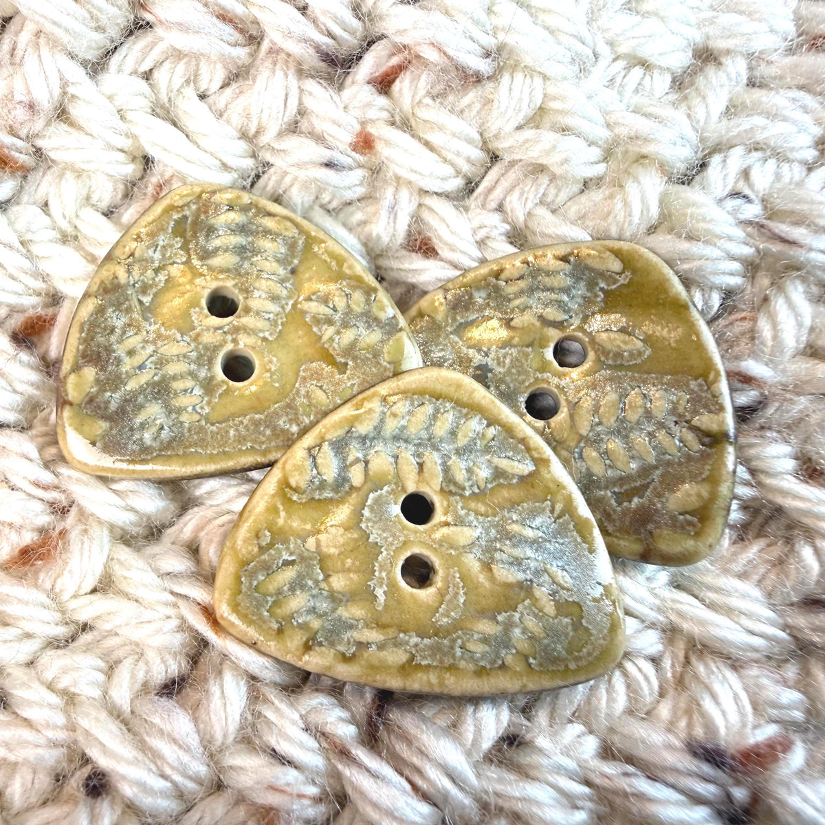 Spring Ferns with Green and Gold 2 Hole Small Triangular Buttons
