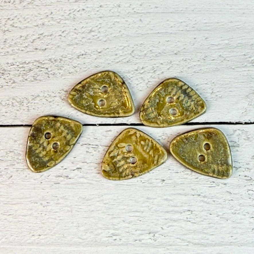 Tiny Spring Ferns with Green and Gold 2 Hole Triangular Buttons