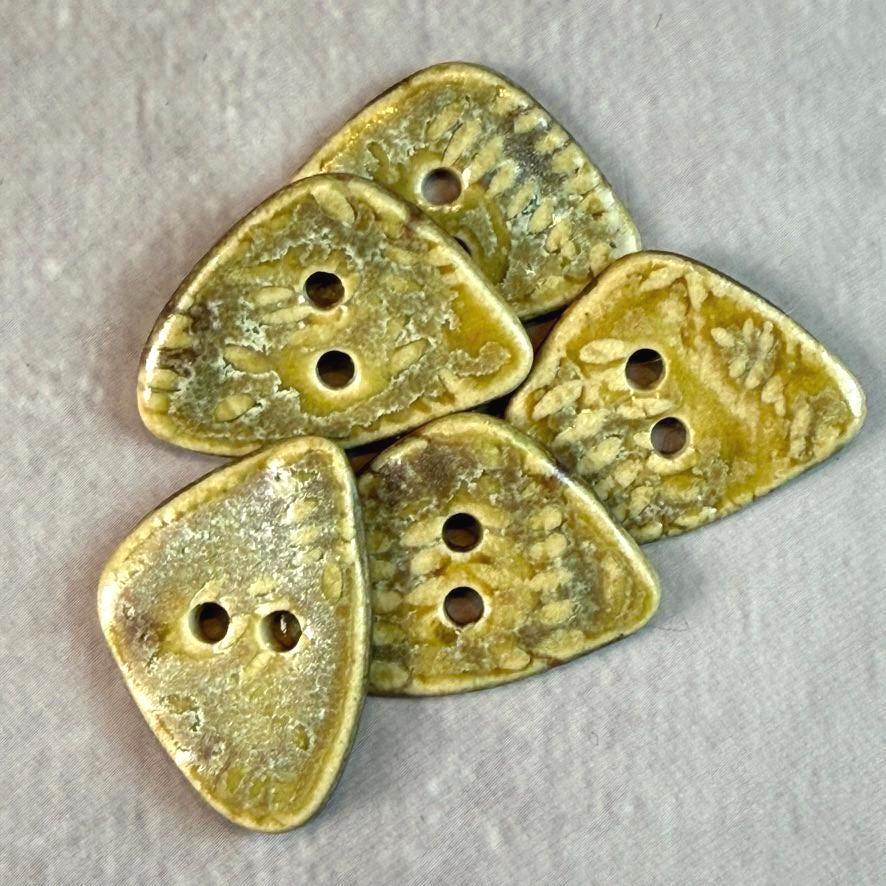 Tiny Spring Ferns with Green and Gold 2 Hole Triangular Buttons