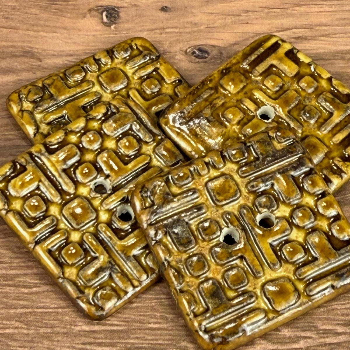 Golden Brown Graphic Texture Square 2 Hole Button
