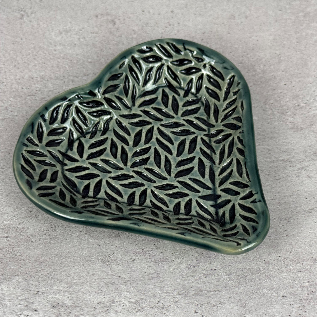 Sage Green Leaf Patterned Heart Shaped Dish