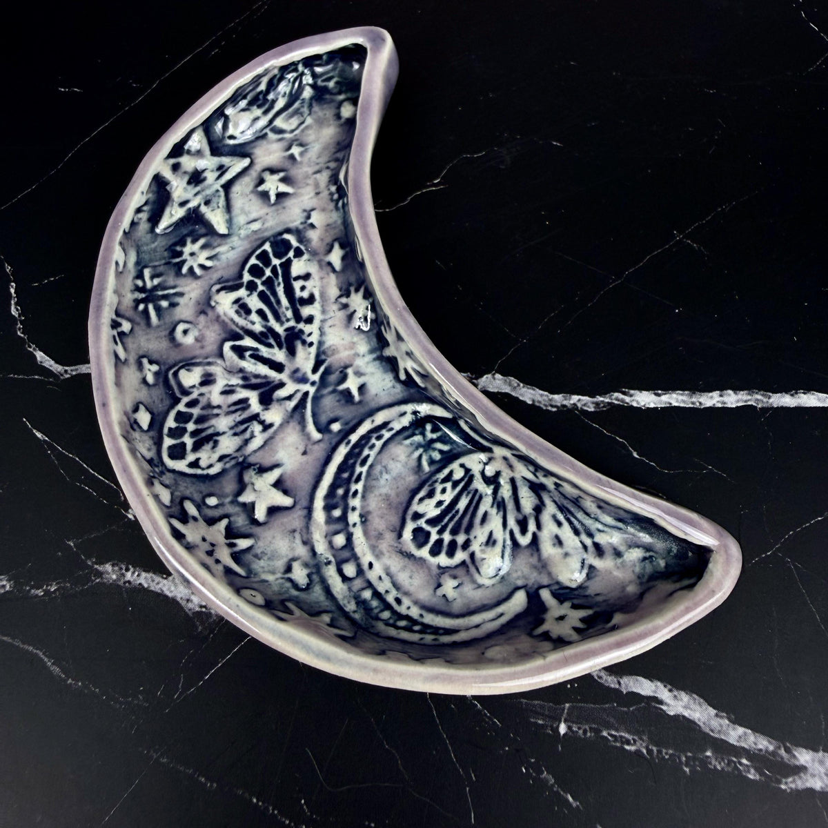 Lavender and Purple Trinket Dishes with Moth Pattern