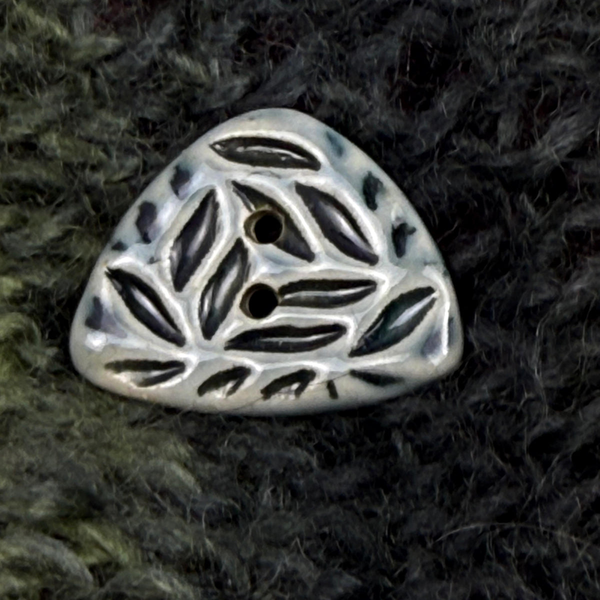 Triangular Shaped Buttons in Light Sage with Dark Sage Leaf Pattern
