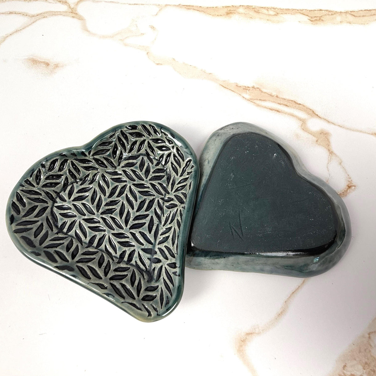 Sage Green Leaf Patterned Heart Shaped Dish