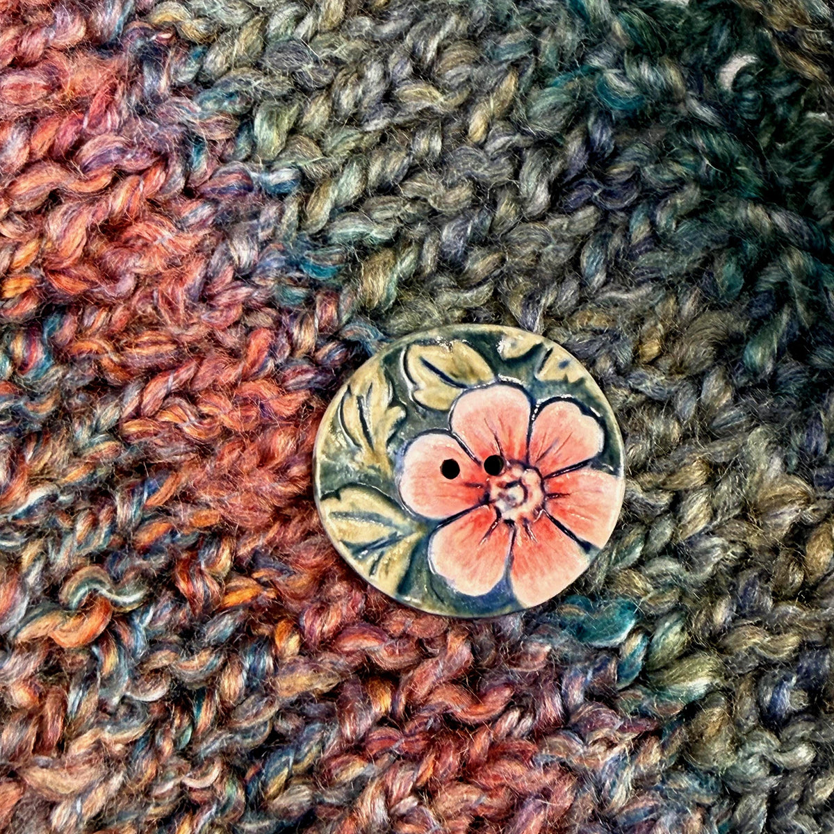 Pink Flowers with Green Leaves Ceramic Buttons