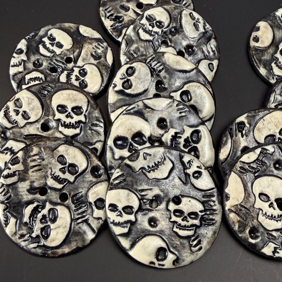 Black and White Skull Patterned Round Buttons