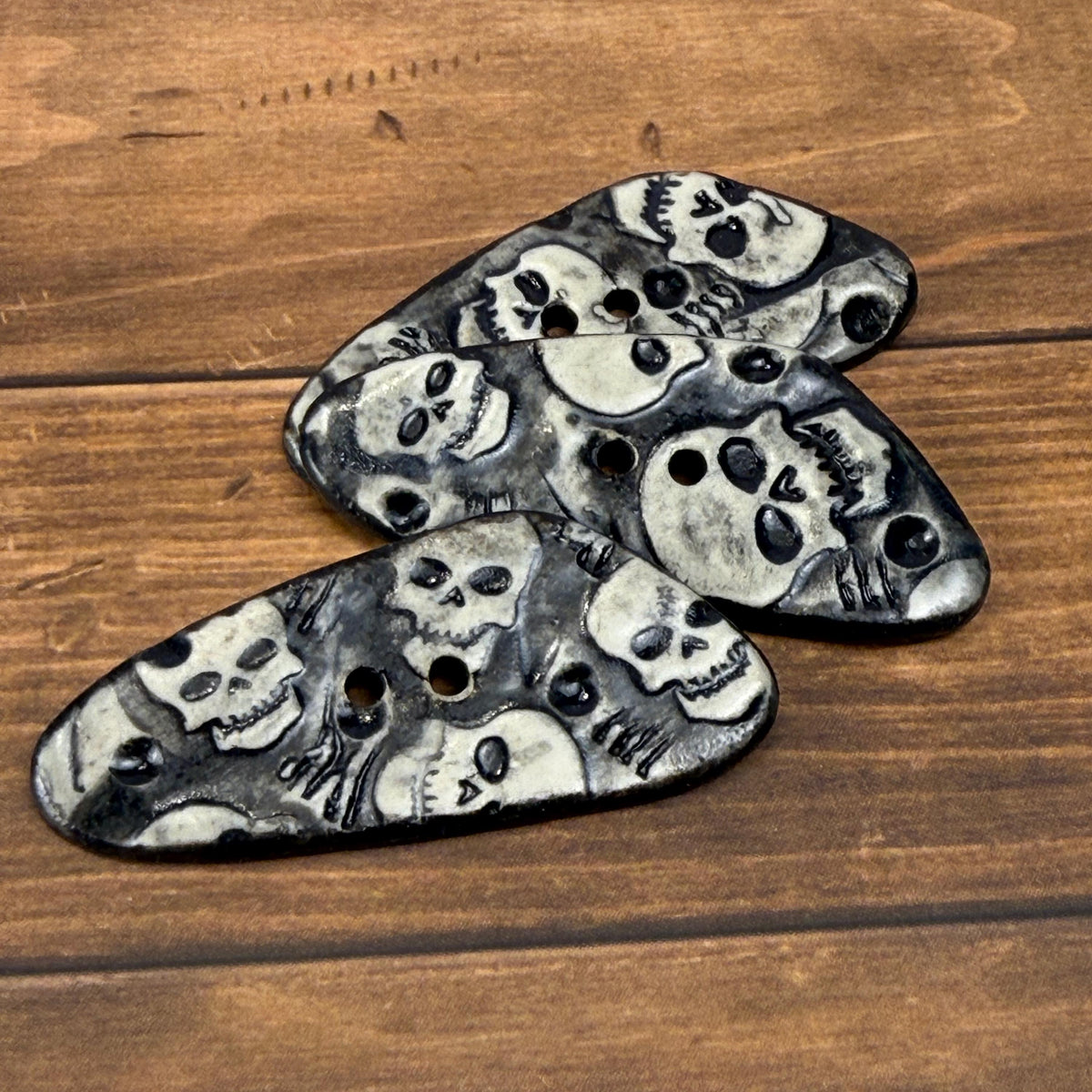 Black and White Skull Patterned Triangular Buttons