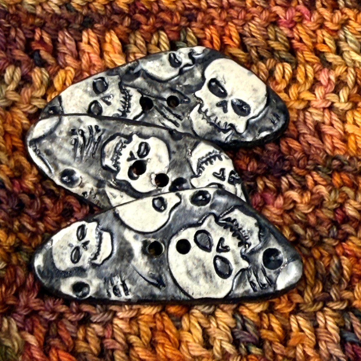 Black and White Skull Patterned Triangular Buttons