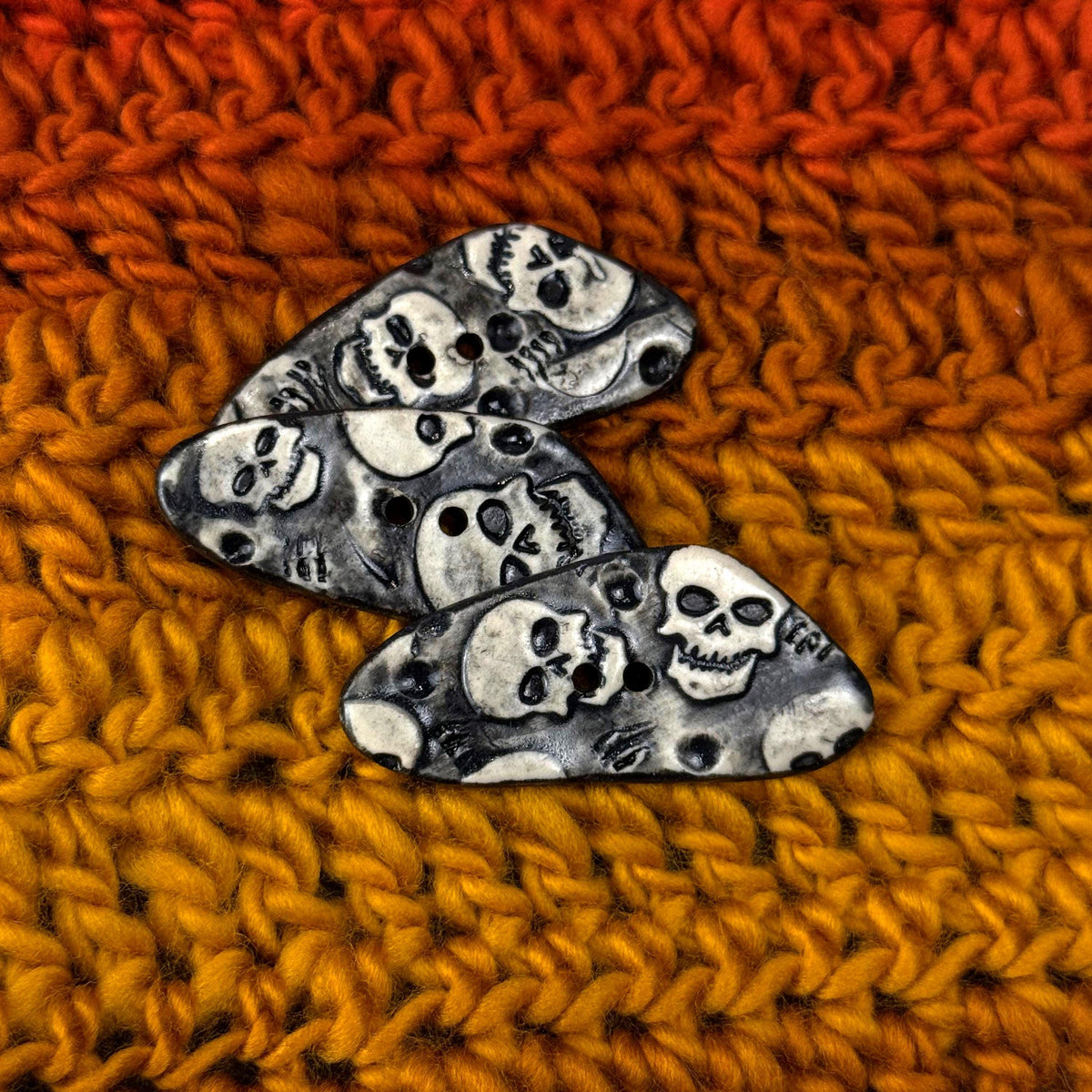 Black and White Skull Patterned Triangular Buttons