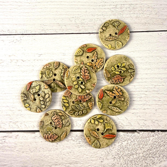 Carved Fall Leaves Patterned Round Buttons