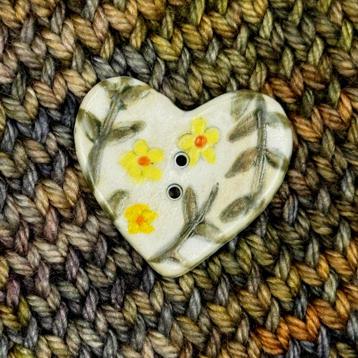 Yellow Flowers on White Heart Buttons