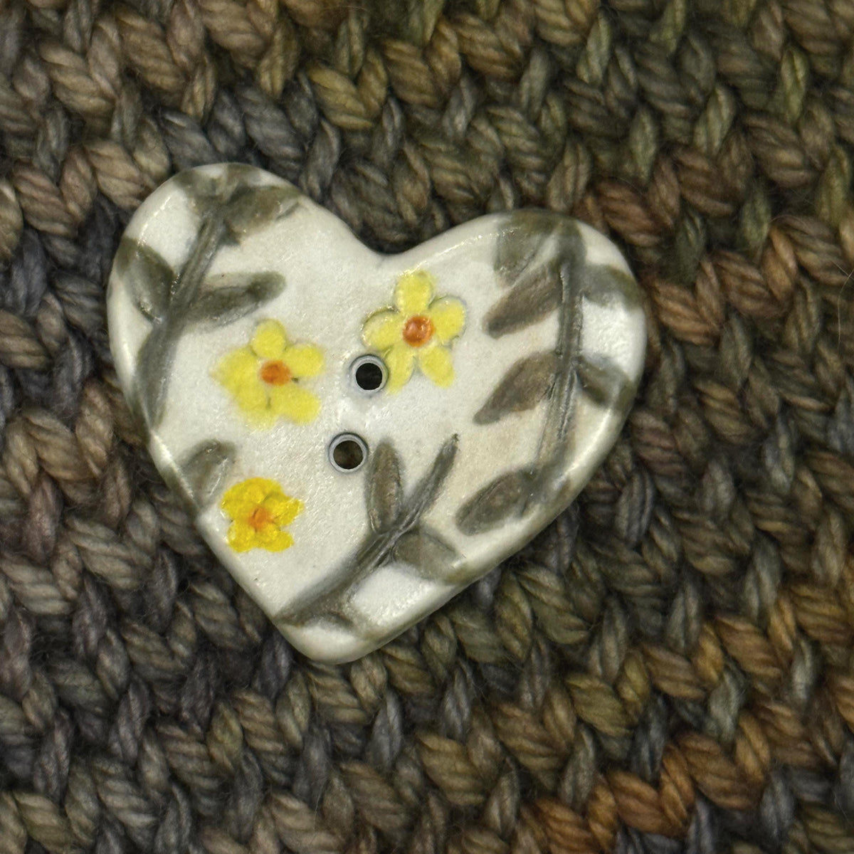 Yellow Flowers on White Heart Buttons