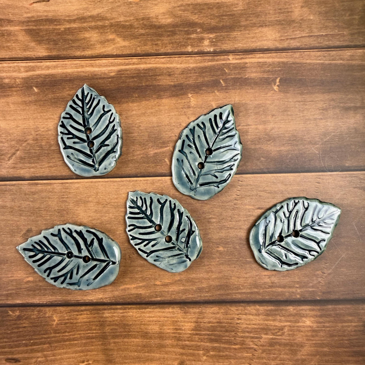 Storm Blue Leaves with Veins Buttons