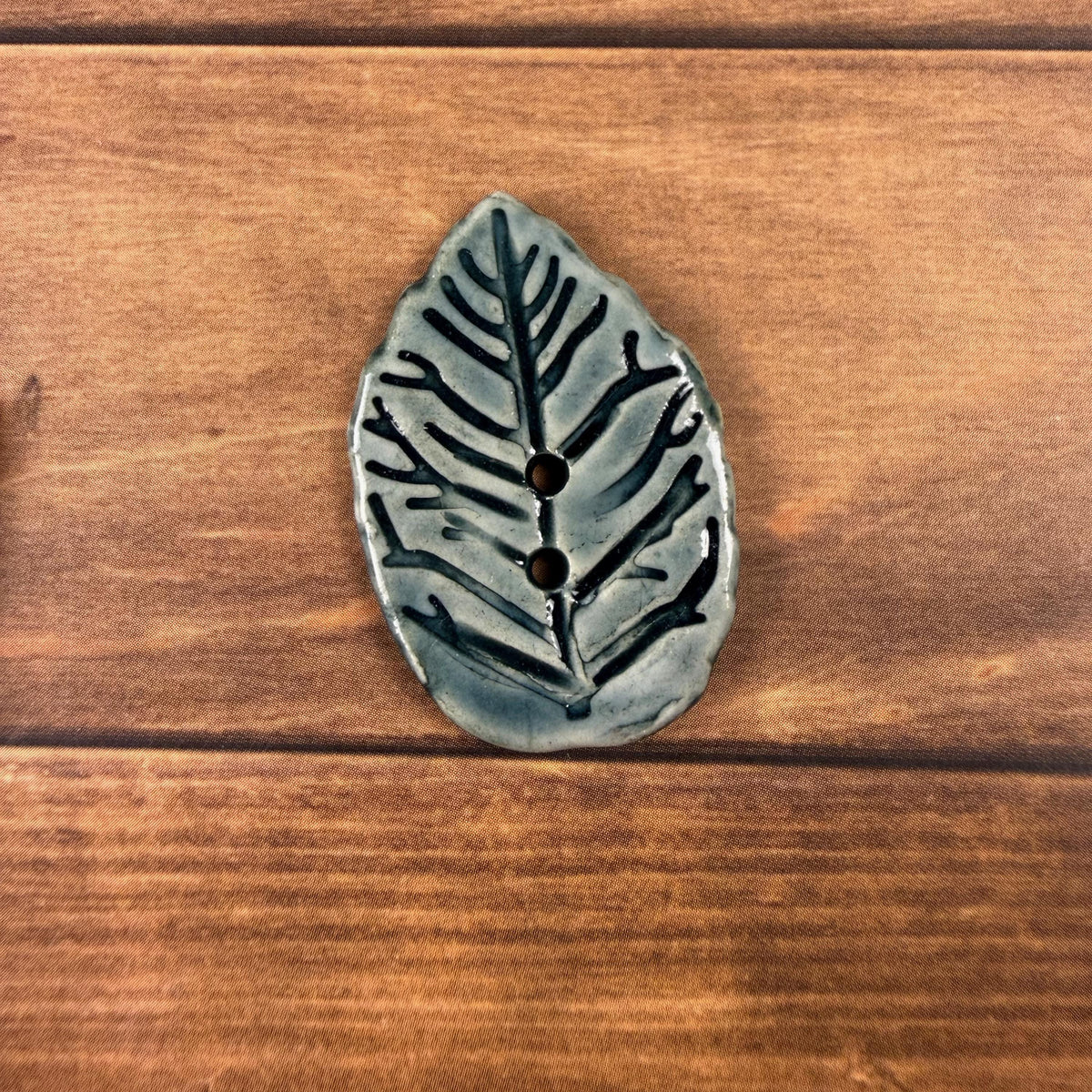 Storm Blue Leaves with Veins Buttons