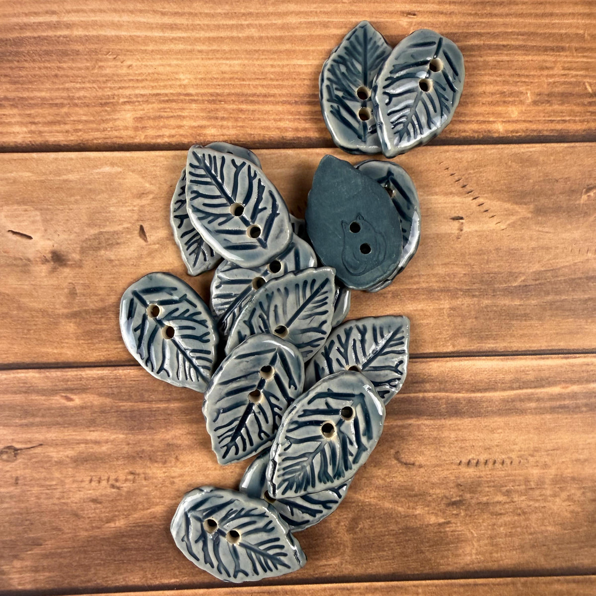 Storm Blue Leaves with Veins Buttons