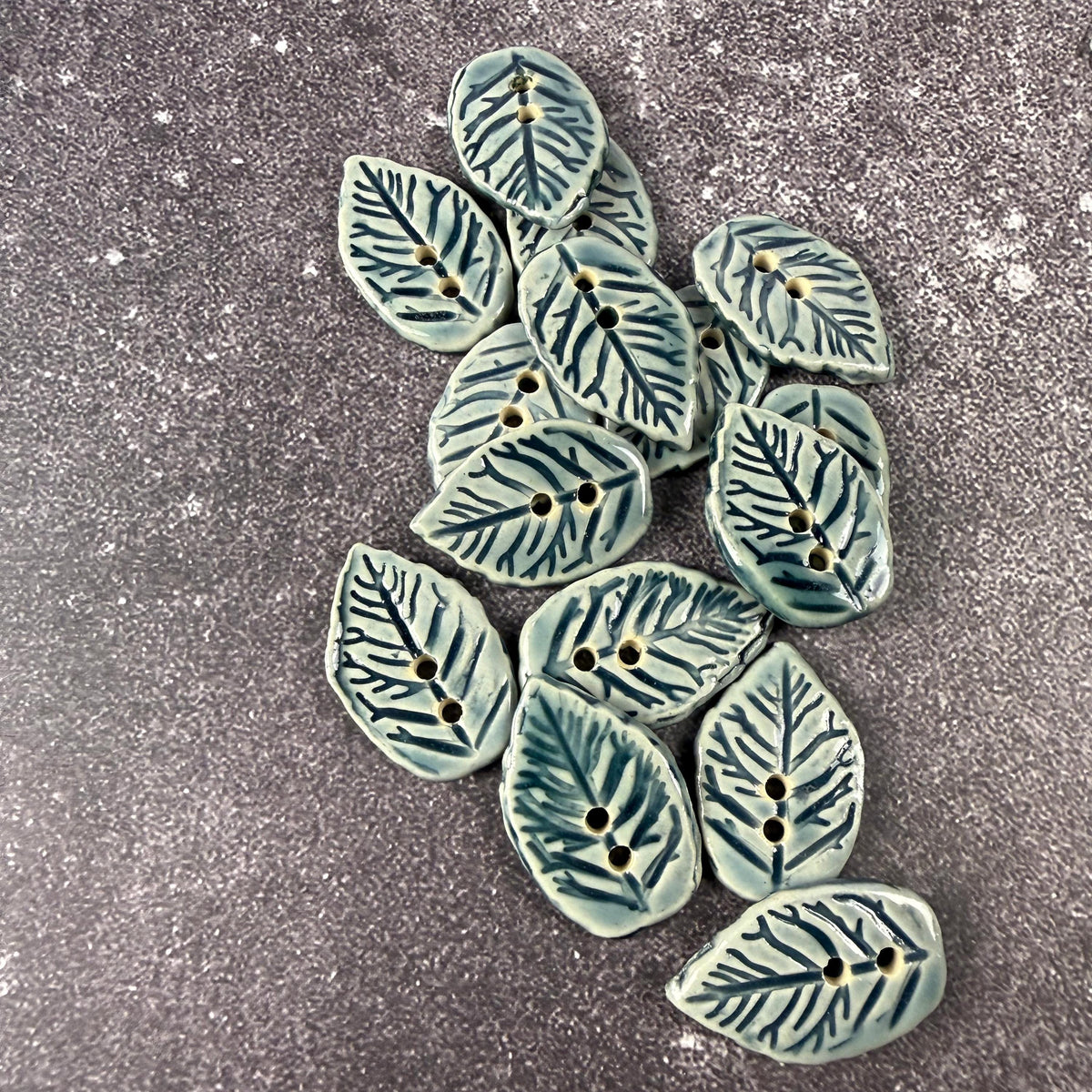 Storm Blue Leaves with Veins Buttons