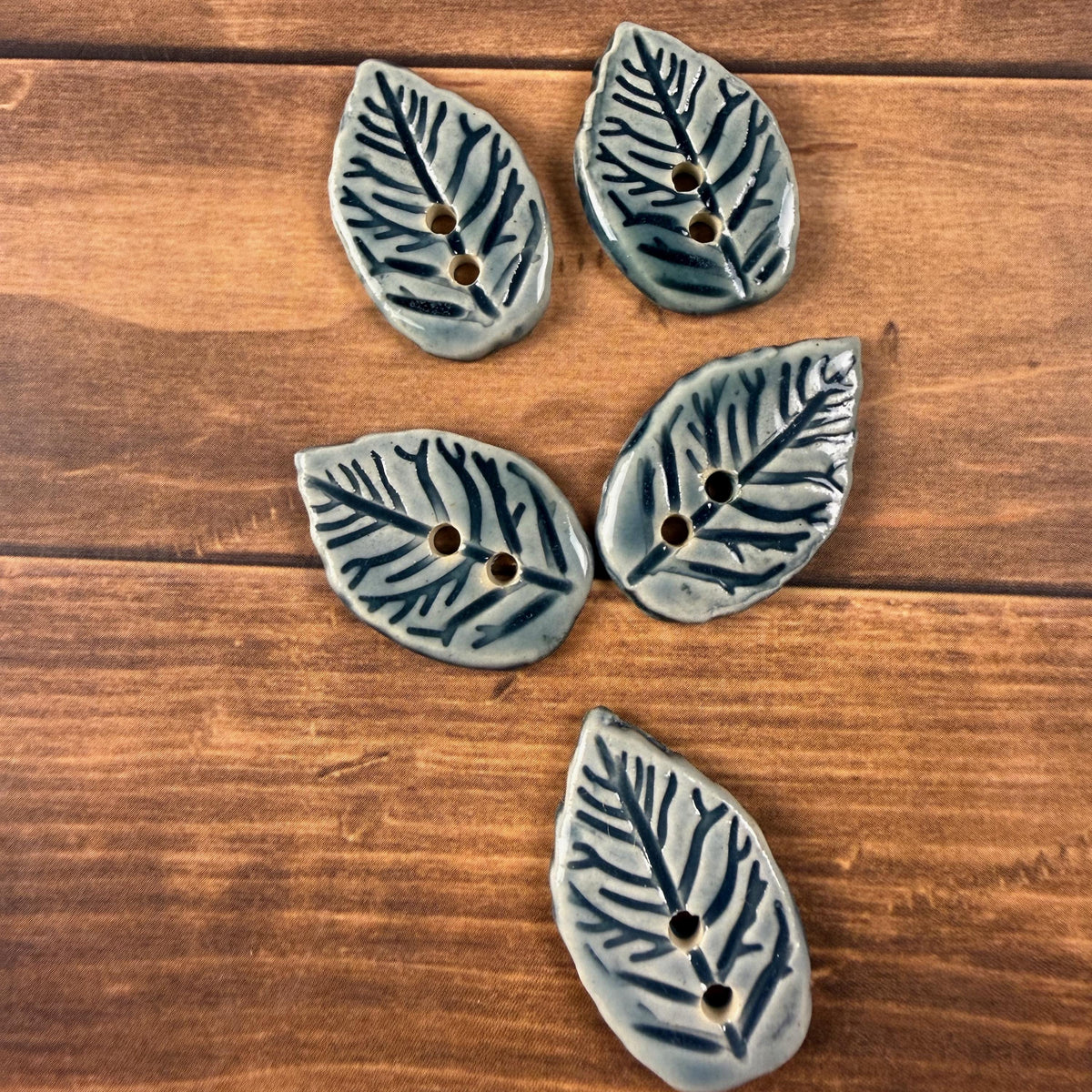 Storm Blue Leaves with Veins Buttons