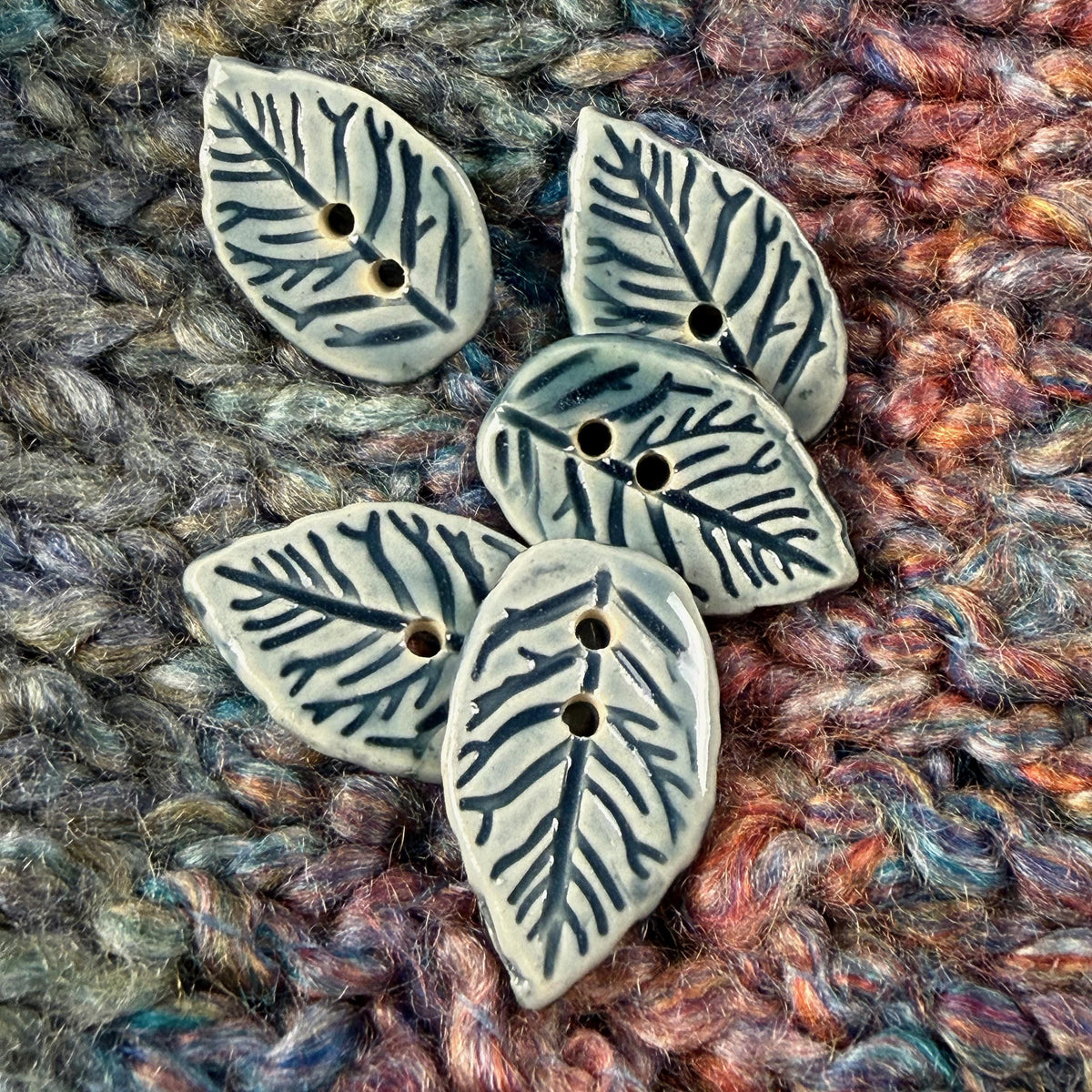 Storm Blue Leaves with Veins Buttons