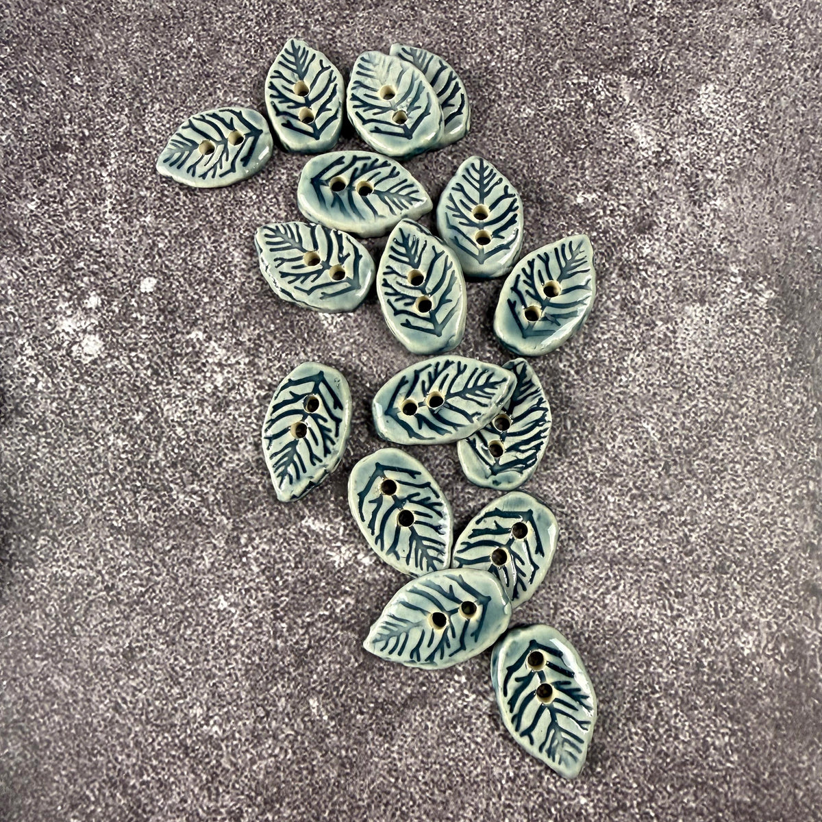 Storm Blue Leaves with Veins Buttons