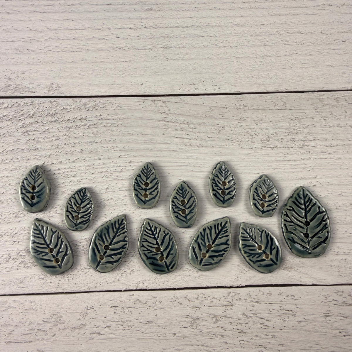Storm Blue Leaves with Veins Buttons
