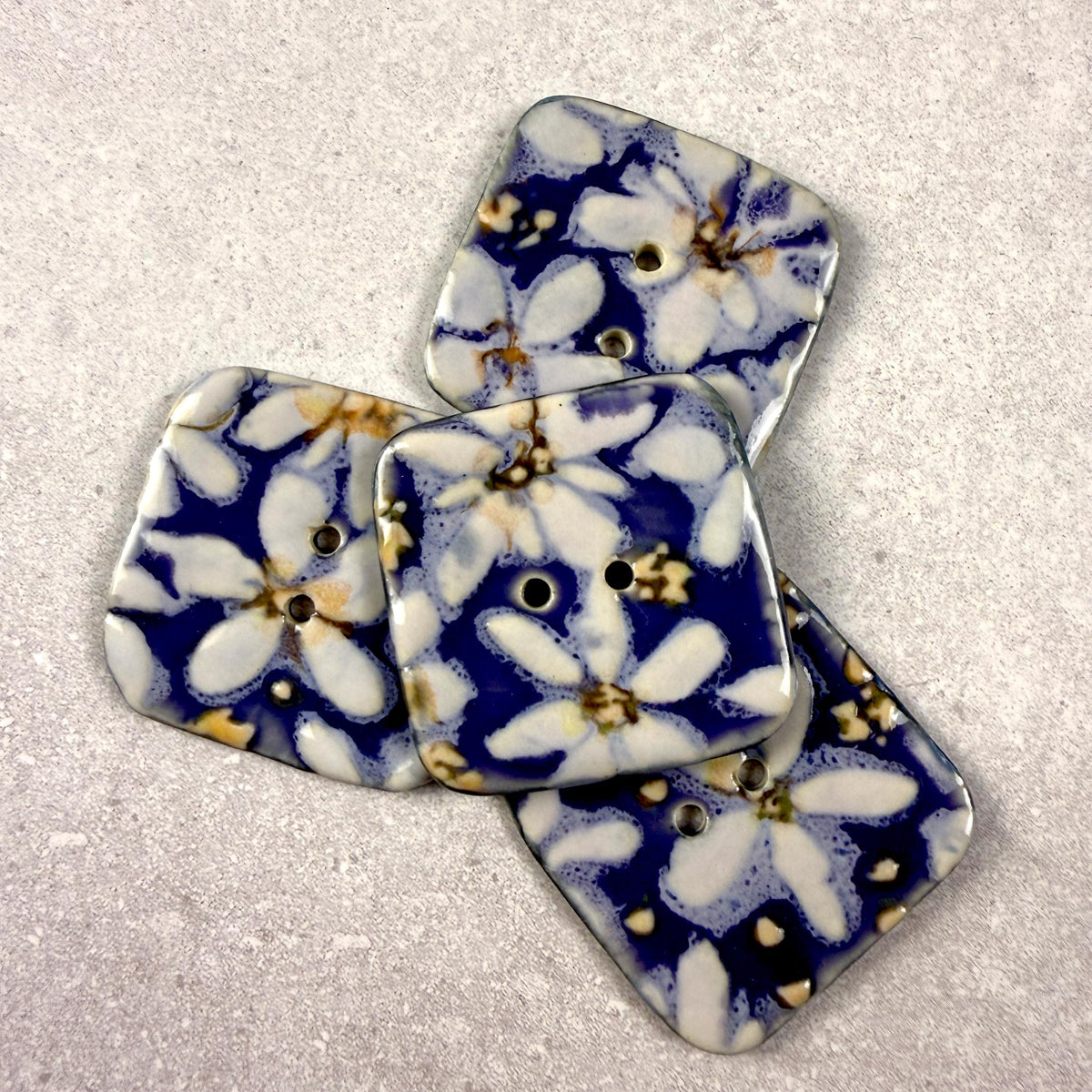White Flowers on Purple Square Buttons