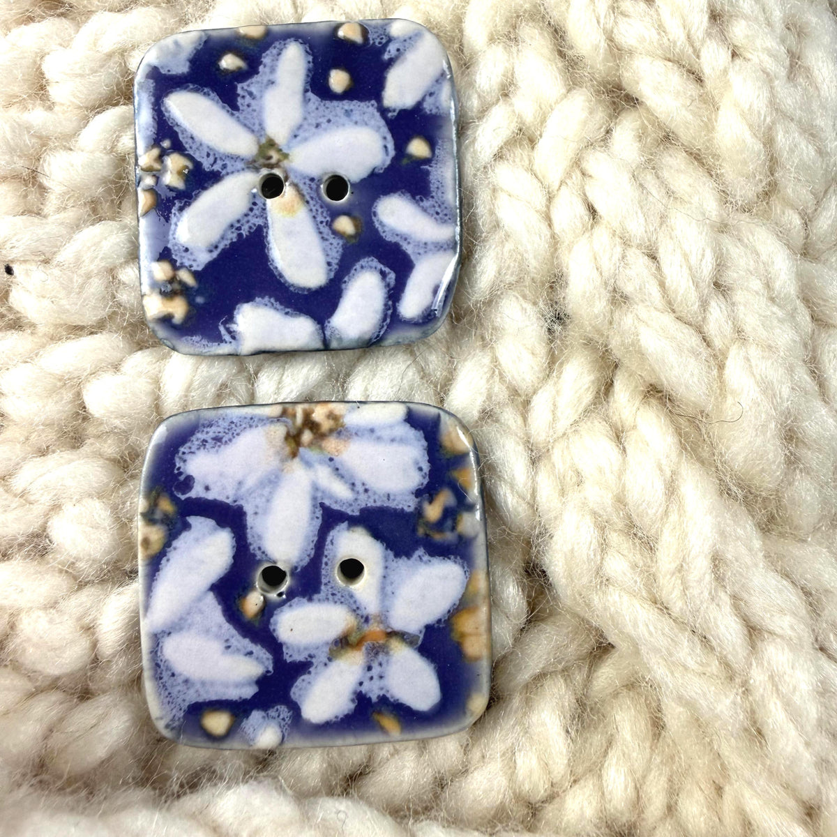 White Flowers on Purple Square Buttons