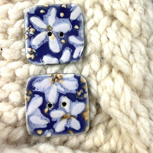 White Flowers on Purple Square Buttons