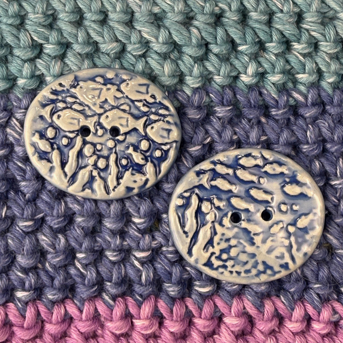 Blue School of Fish Oval Buttons