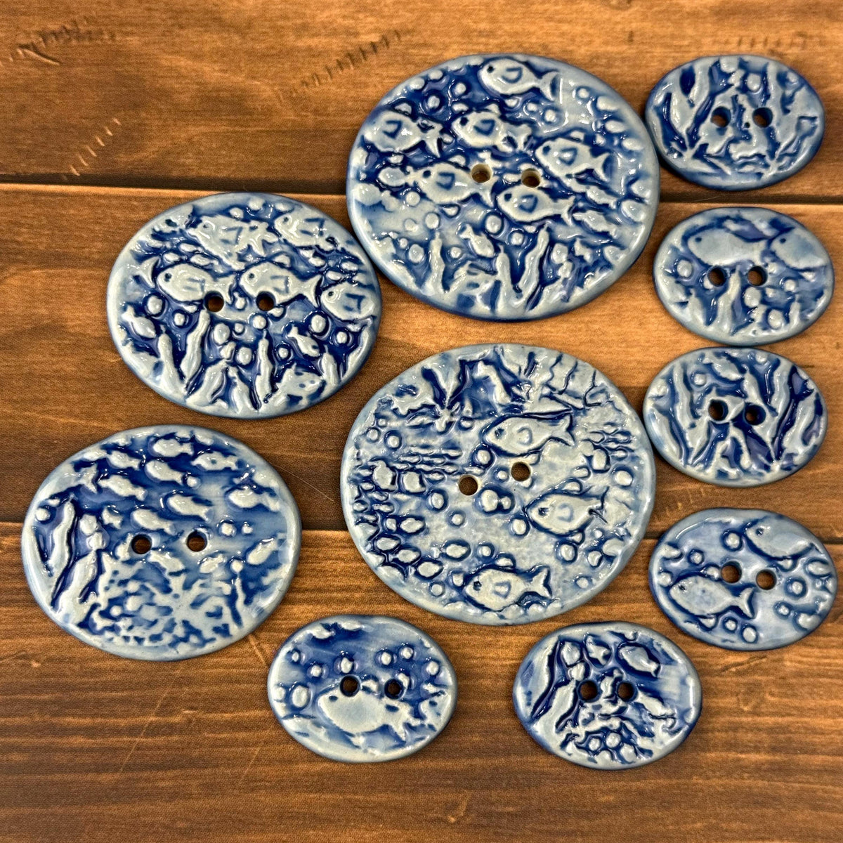 Blue School of Fish Oval Buttons