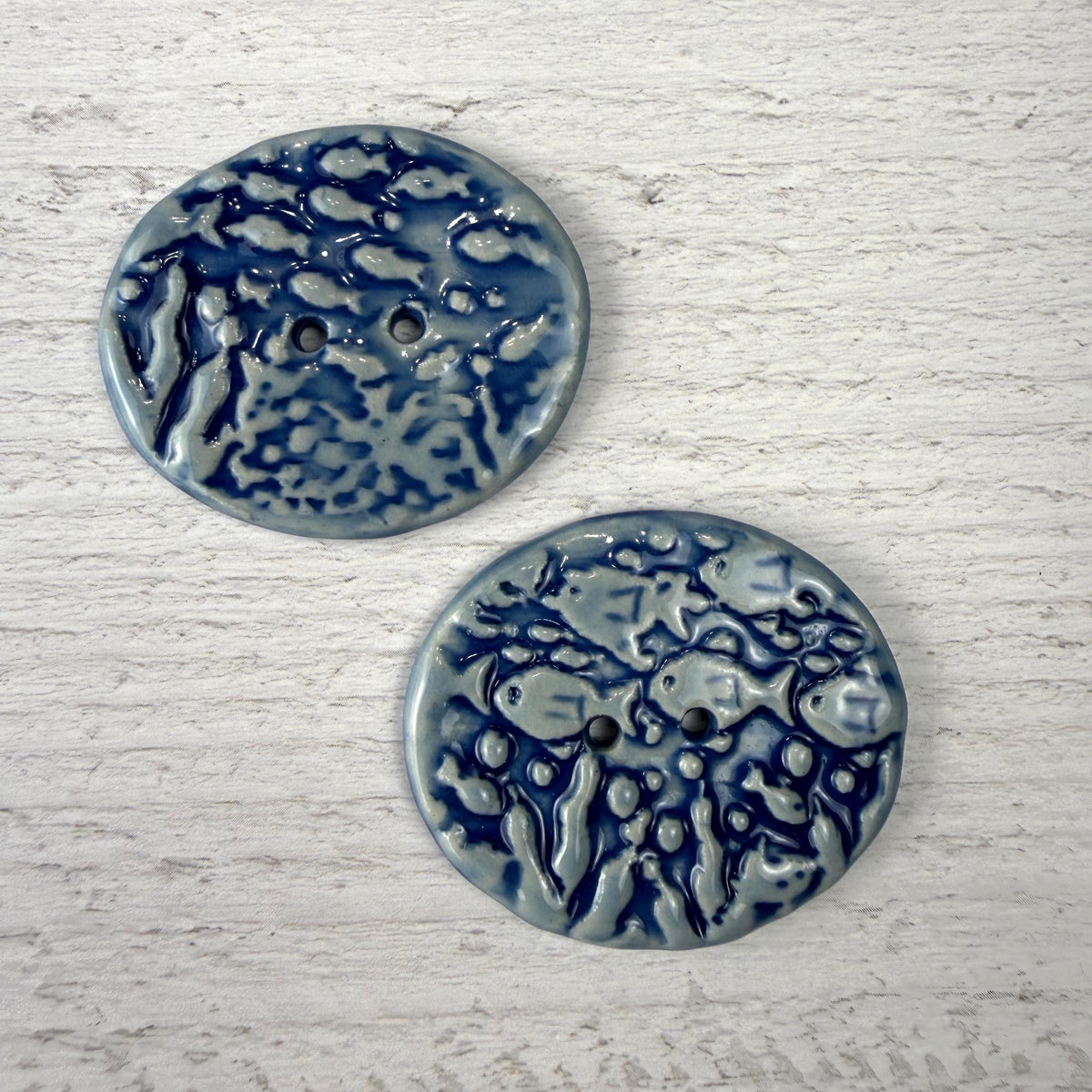 Blue School of Fish Oval Buttons
