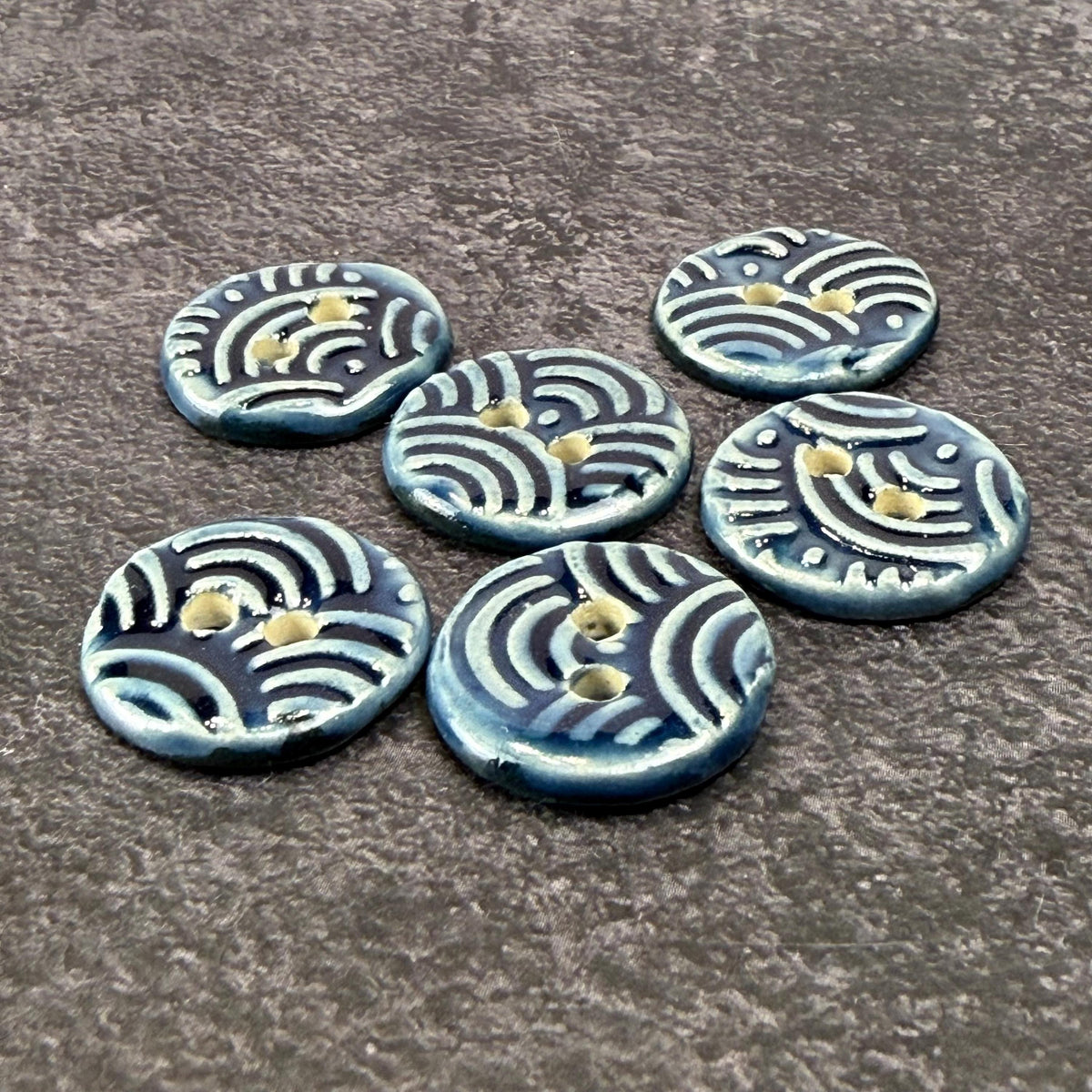 Set of 6 Small Wave Texture Blue Round Buttons
