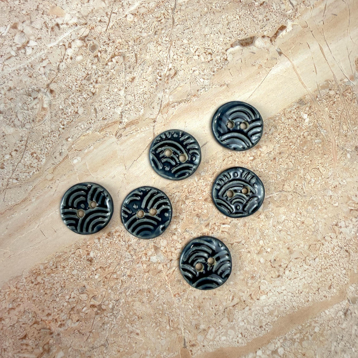 Set of 6 Small Wave Texture Blue Round Buttons