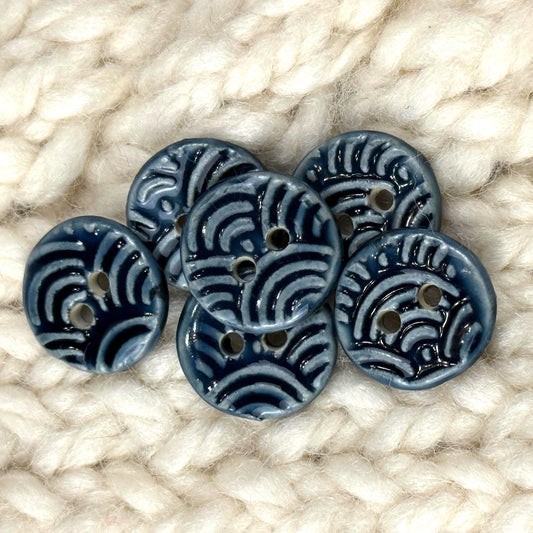 Set of 6 Small Wave Texture Blue Round Buttons