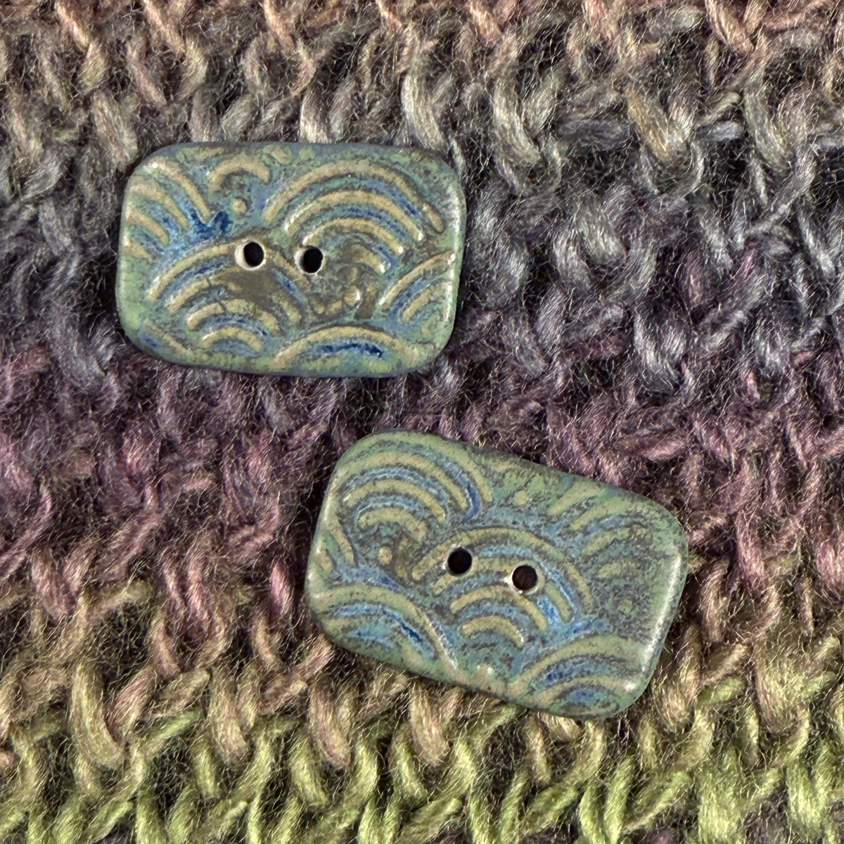 Blue and Green Wave Ceramic Buttons