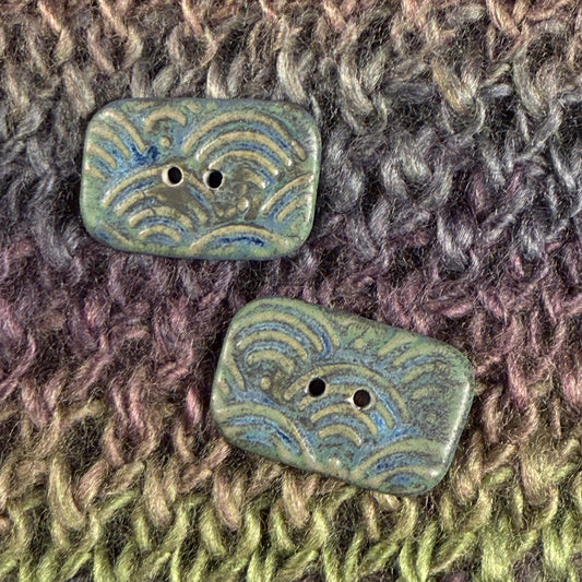 Blue and Green Wave Ceramic Buttons