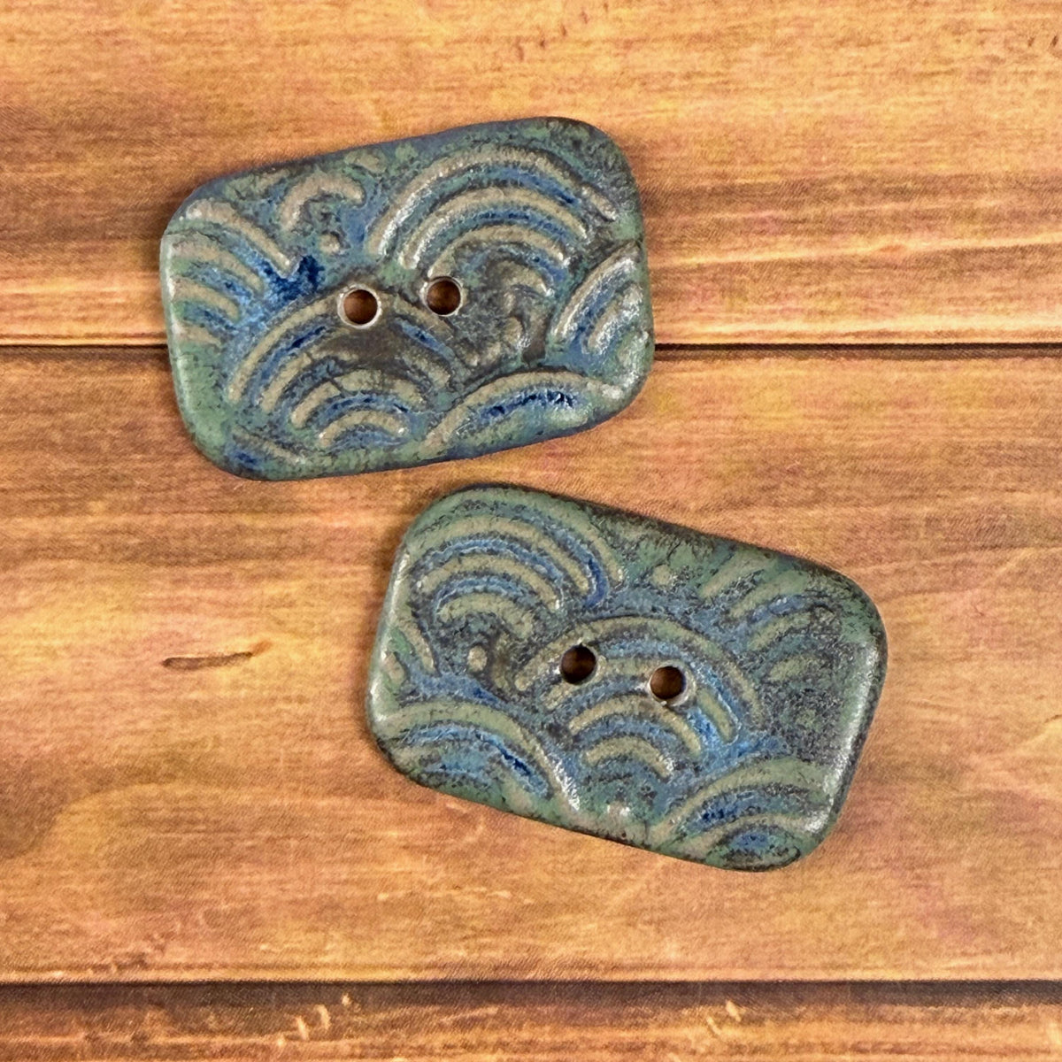 Blue and Green Wave Ceramic Buttons